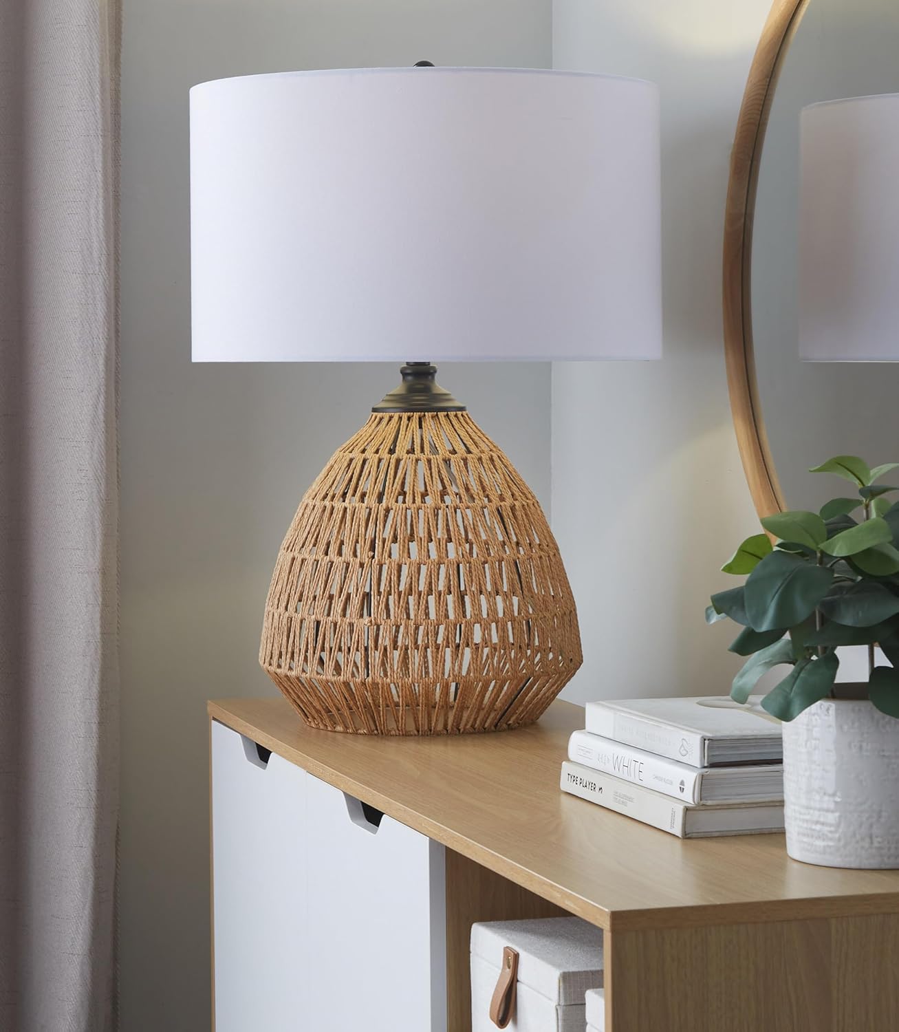Congo 29" Rattan Table Lamp, Desk Lamp, Bedside Lamps for Night Stands, Nightstand Lamp, Small Lamp, Small Table Lamps for Living Room, White Lamps