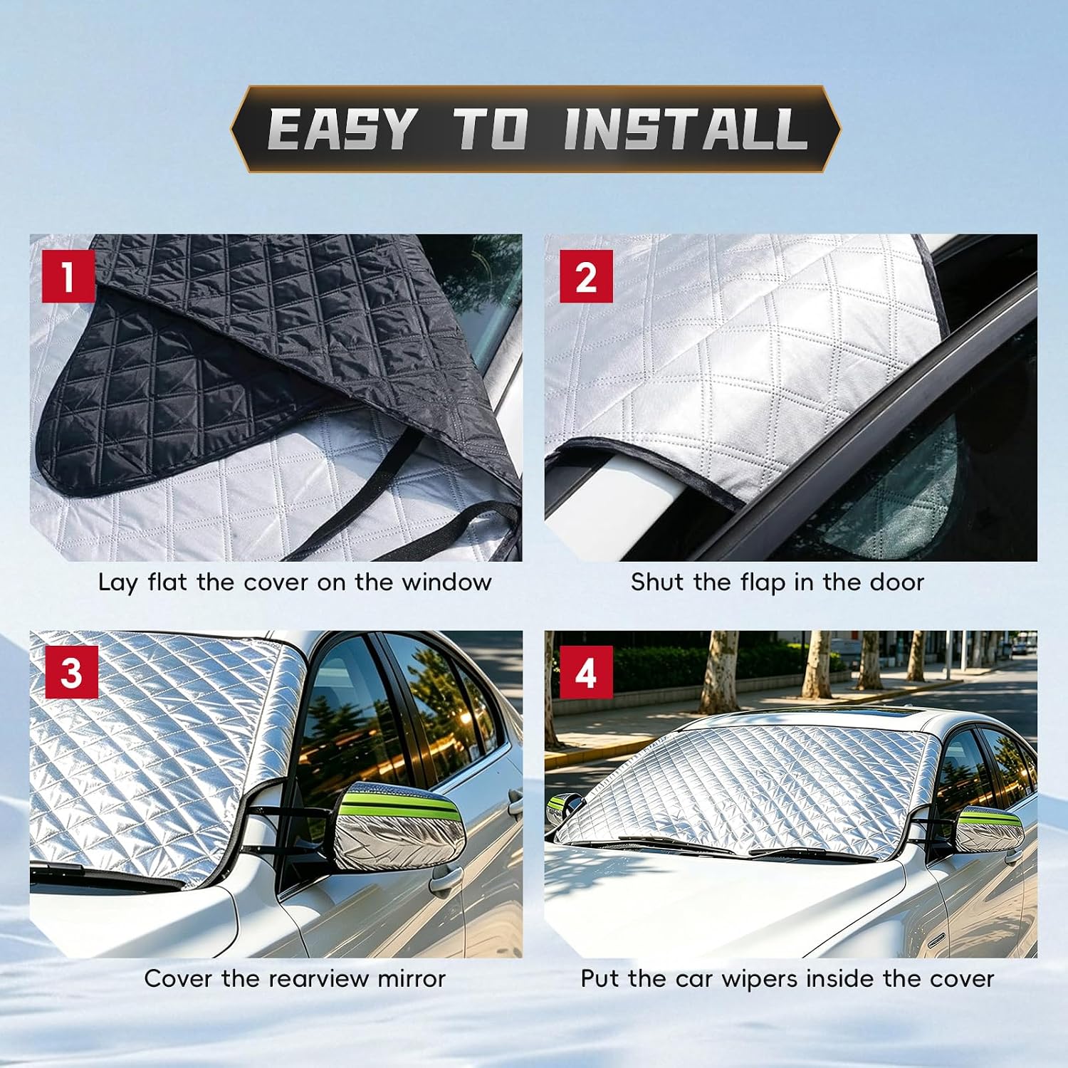 Car Windshield Sun Shade,Protect Harmful UV Ray,Heavy Duty Ultra Thick Protective Windscreen Cover,Keep Your Vehicle Cool Comfort ,Sun Uv Dust Water Resistent,for Most Cars Sedan Compact Suv-147x100cm