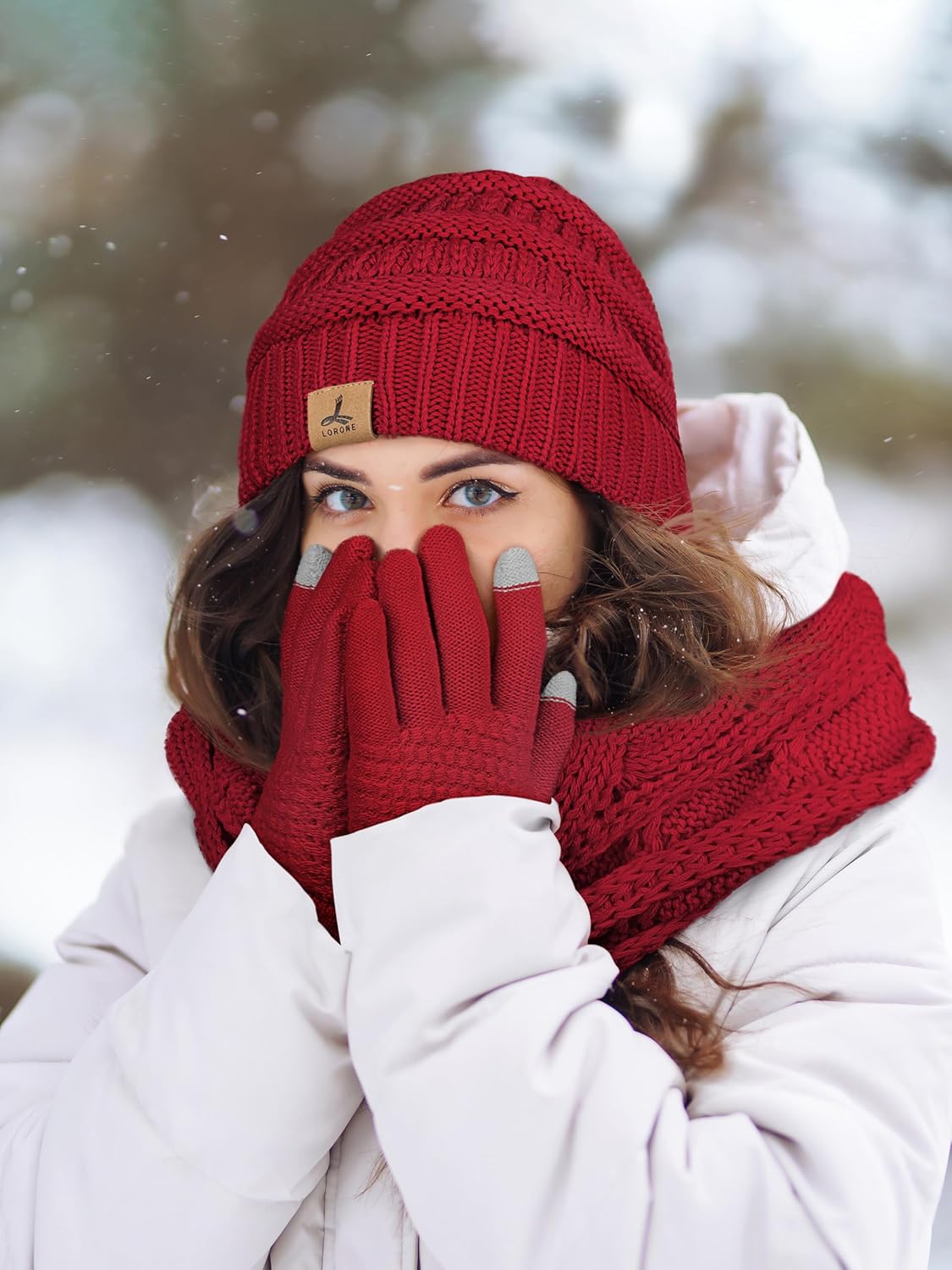 Winter Beanie Hat Scarf Gloves, Warm Fleece Knit Hats Touch Screen Gloves Neck Scarf Set Winter Gifts for Unisex Adult - Image 6