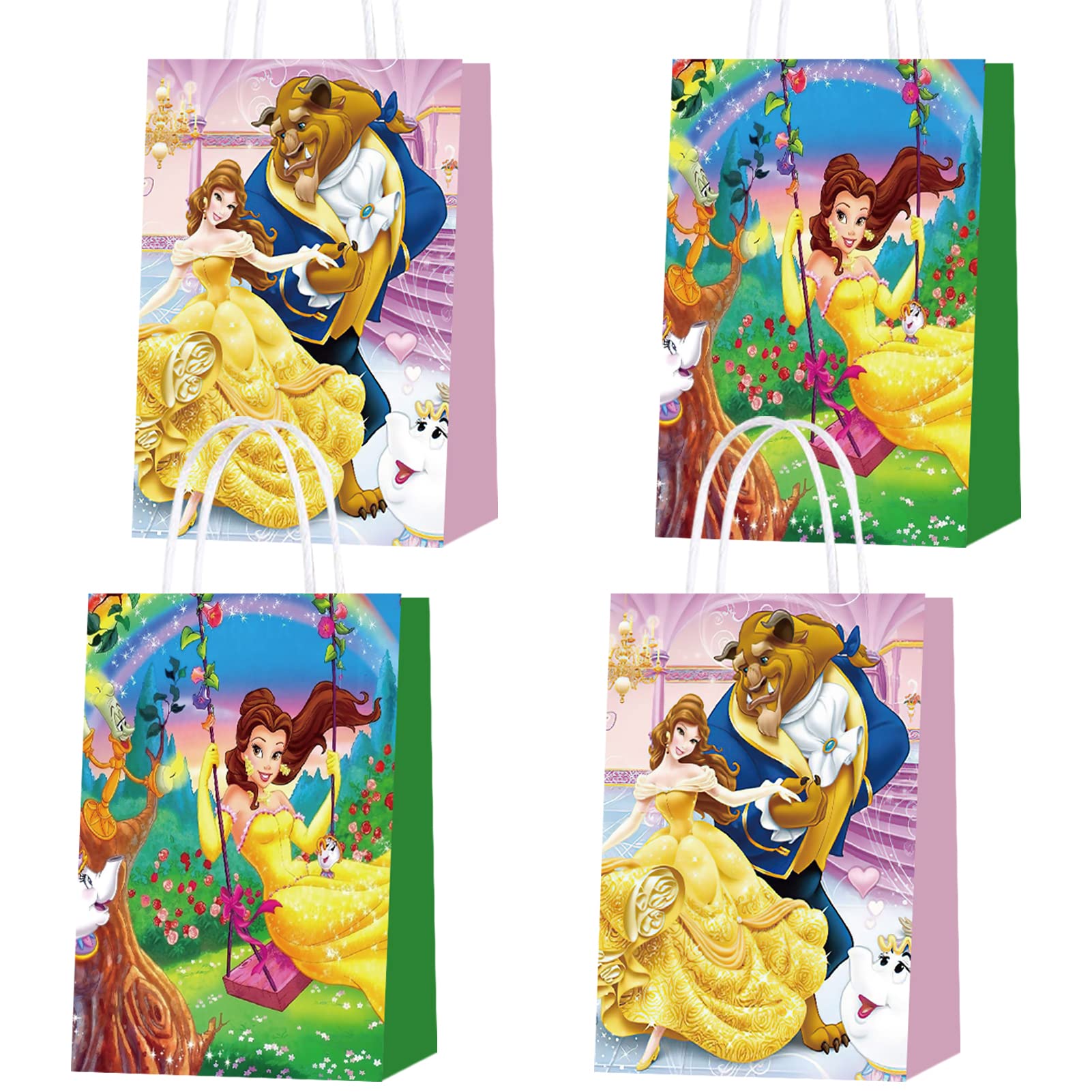CHJKVZD 16 Pieces Princess Party Treat Bags, 2 Styles Party Paper Gift Bags with Handles Goody Candy Bags for Birthday Party Decorations