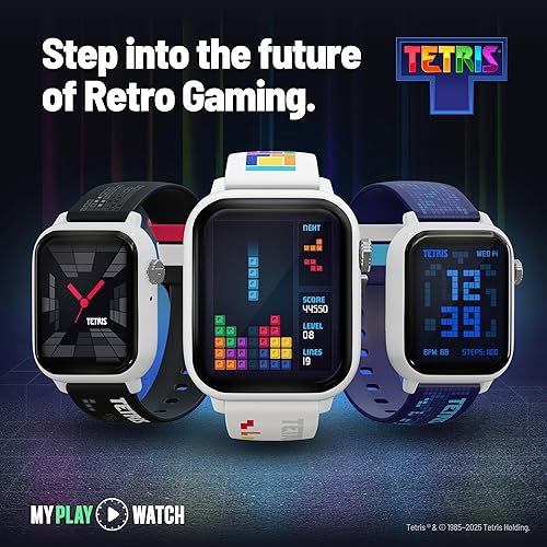 Miniatura 2 de Tetris My Play Watch - Reloj inteligente retro para juegos, sin WiFi o BT, Tetris integrado, caras de reloj personalizadas, sonido arcade clásico,