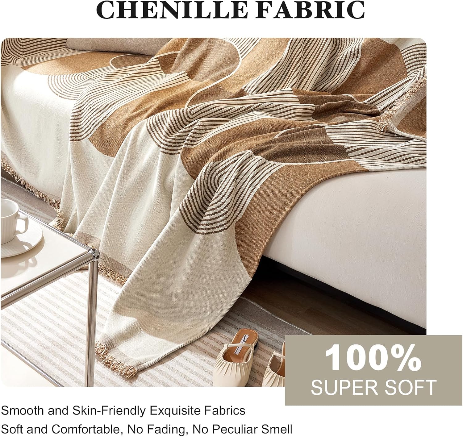 Lucky Monet Boho Sofa Covers - Reversible Chenille Sectional Couch Covers for 3 Cushion Couch, Jacquard - Dog Furniture Protector, L-Shaped, 71" x 118", 2# Khaki Tassel
