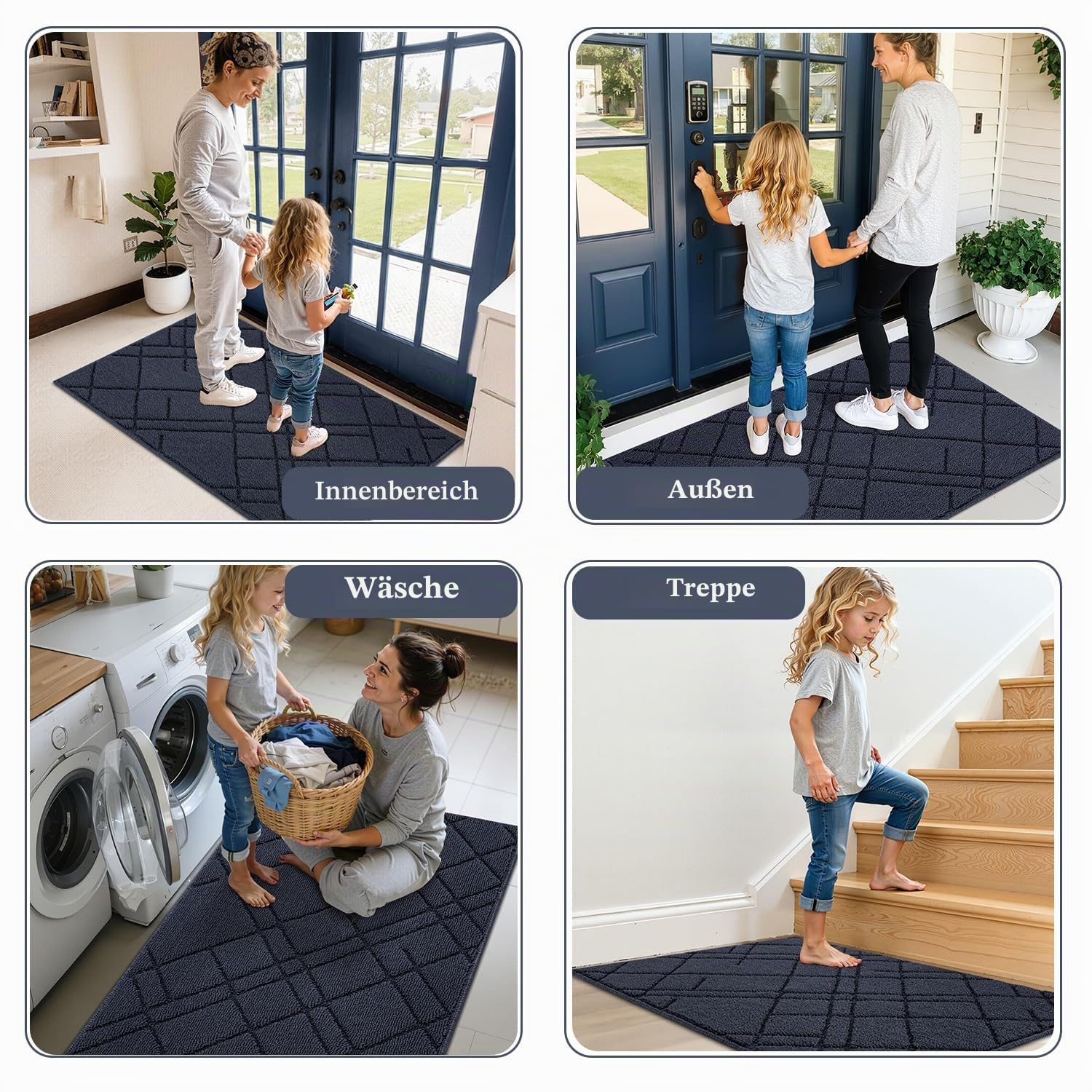 Biscpro Fußmatte Innen 80 x 120 cm Blau Diamantmuster Bodenmatte Waschbar Eingangsteppich rutschfest,Türmatte Teppich Für Eingang, Patio, Flur, Garten, Außen