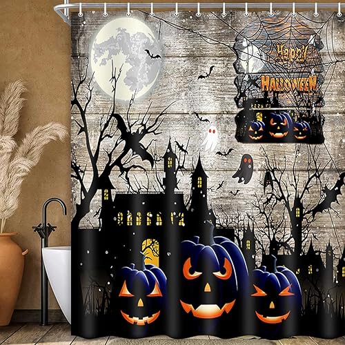 Miniatura 19 de JAWO Cortina de ducha de calabaza de Acción de Gracias, hojas de otoño con calabazas, cortinas de baño de granja de 69 x 70 pulgadas