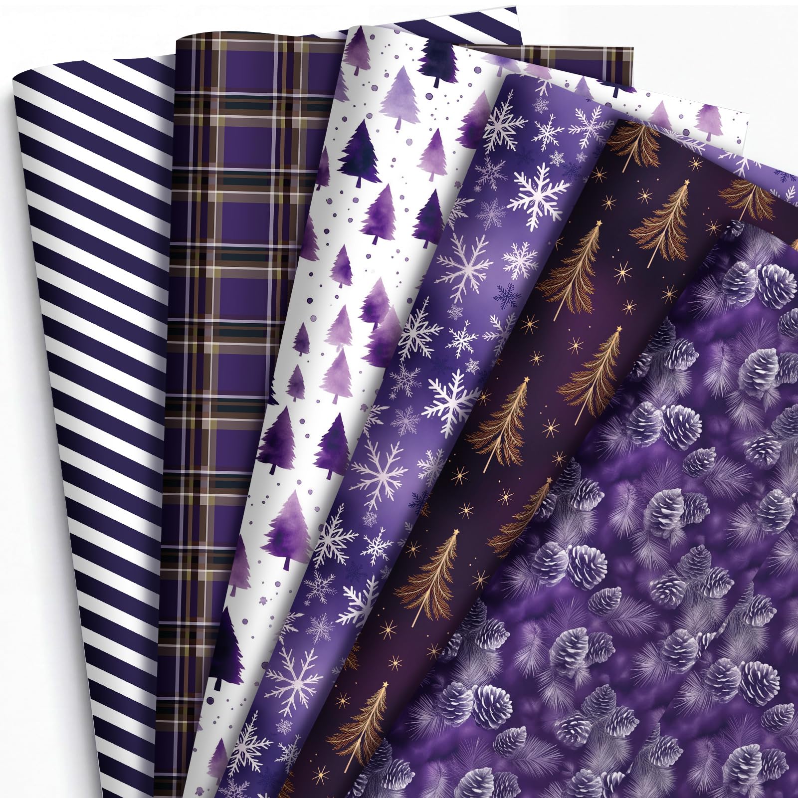 FunooFuno 12 Sheets Purple Christmas Wrapping Paper, 20"x29"
