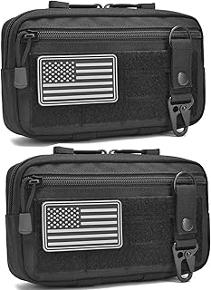 2 Pack Tactical Molle Admin Pouch with US Flag Patch and Keychain - Utility Laser Cut Tactical EDC Tool Pouch Bag Horizontal Modular Pouches Utility Tool Pouch - Katadem