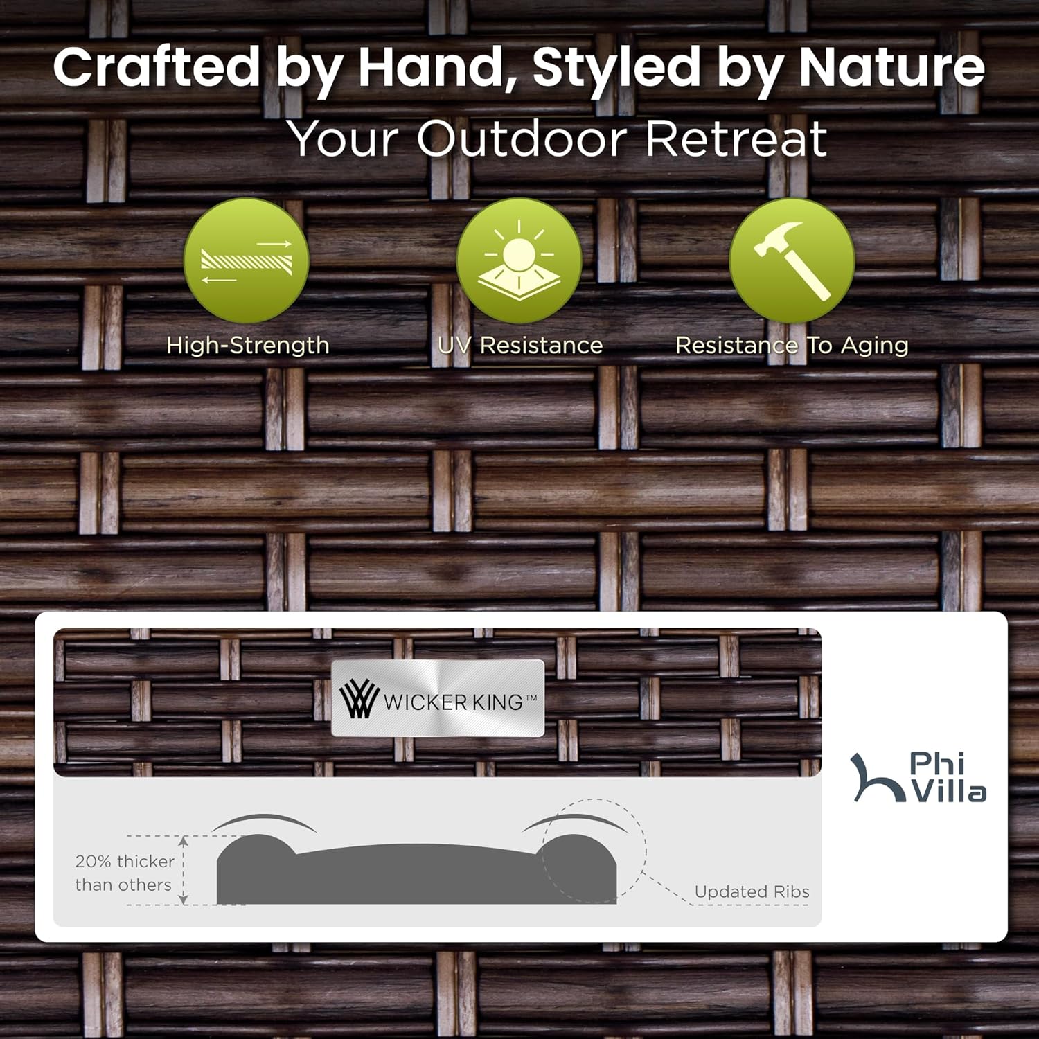 PHI VILLA Outdoor Dining Set of 4, Heavy Duty Outdoor Metal Wicker Dining Chair with Thick Cushions, Large All Weather Wrought Iron Deck Chair for Outisde, Porch Backyard, Support 300lbs