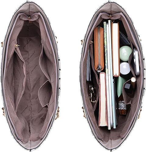 Vista 26 de Montana West Bolso de mano para mujer con asa superior con cadena Gris/Negro,M Café,M Deep Rose Rojo,verde, (M Green),Beige,Monograma