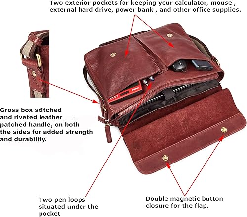 Miniatura 3 de Bolso de cuero real para computadora portátil, para hombres y mujeres, estilo vintage, estilo mensajero, bolso de hombro