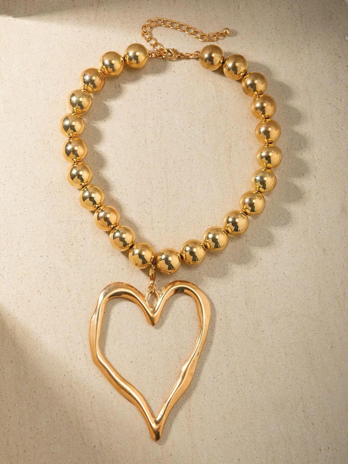 Chunky Heart Necklace for Women,Y2k Large Pearl Beads Heart Choker Chunky Gold Necklaces Exaggerated Big Hollow Love Pendant Necklace Dainty Statement Jewelry Gift - Image 4
