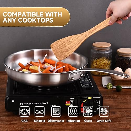 Miniatura 3 de Inqibee Juego de 3 sartenes de acero inoxidable de tres capas de 8.5-10-12 pulgadas con tapa, sartenes, sartenes de inducción, juego de ollas y