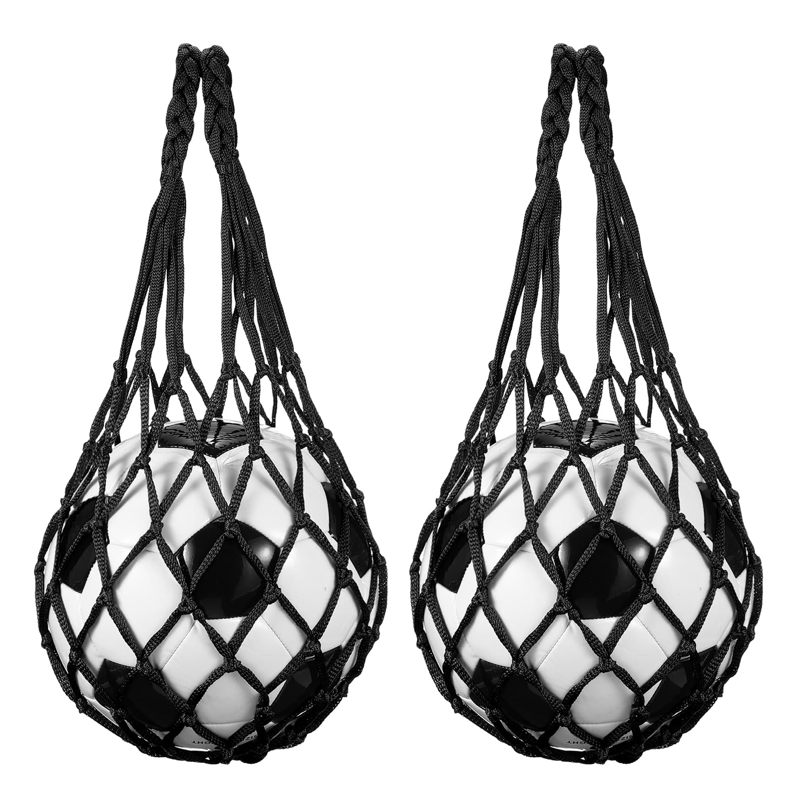sourcing map 2 Pcs Basketball Net Bags, Nylon Soccer Ball Holder Portable Multifunctional Single Ball Mesh Net Bag for Storage Basketball Soccer Rugby Balls, Black