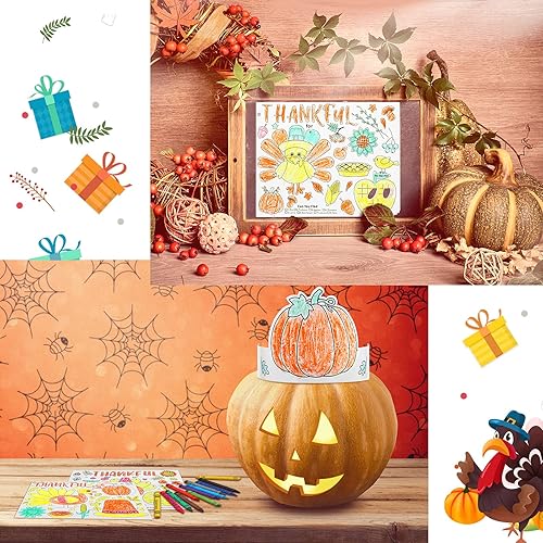 Miniatura 8 de 40 manteles individuales para colorear de Acción de Gracias para niños, manteles de mesa de Acción de Gracias, diademas de papel para colorear