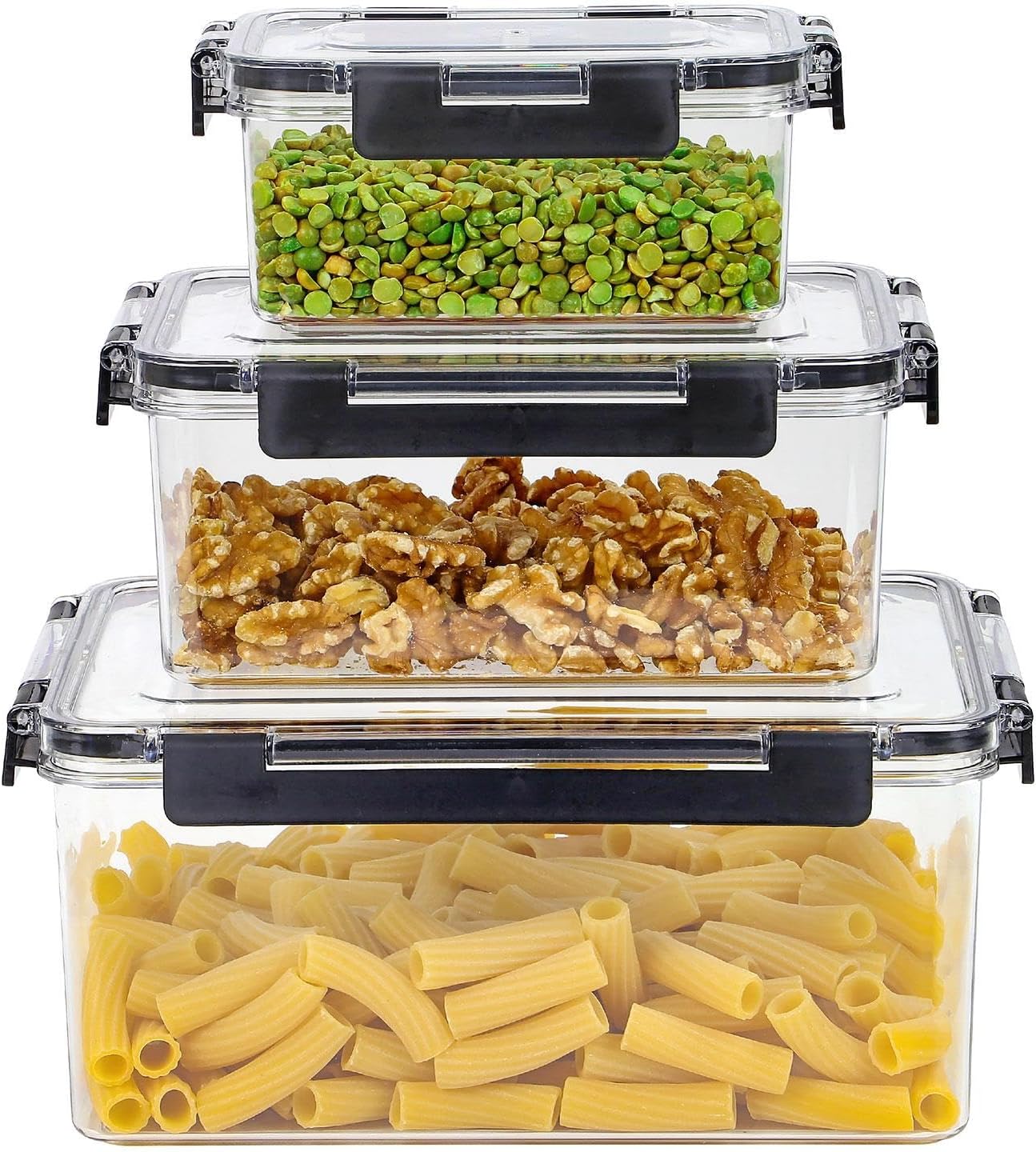 3Pc BPA-Free Rectangle Plastic Food Storage Containers Set, Leakproof Transparent Airtight Kitchen Tubs with Lids, Stackable Meal Prep Containers, Microwave/Freezer Safe Storage Solution
