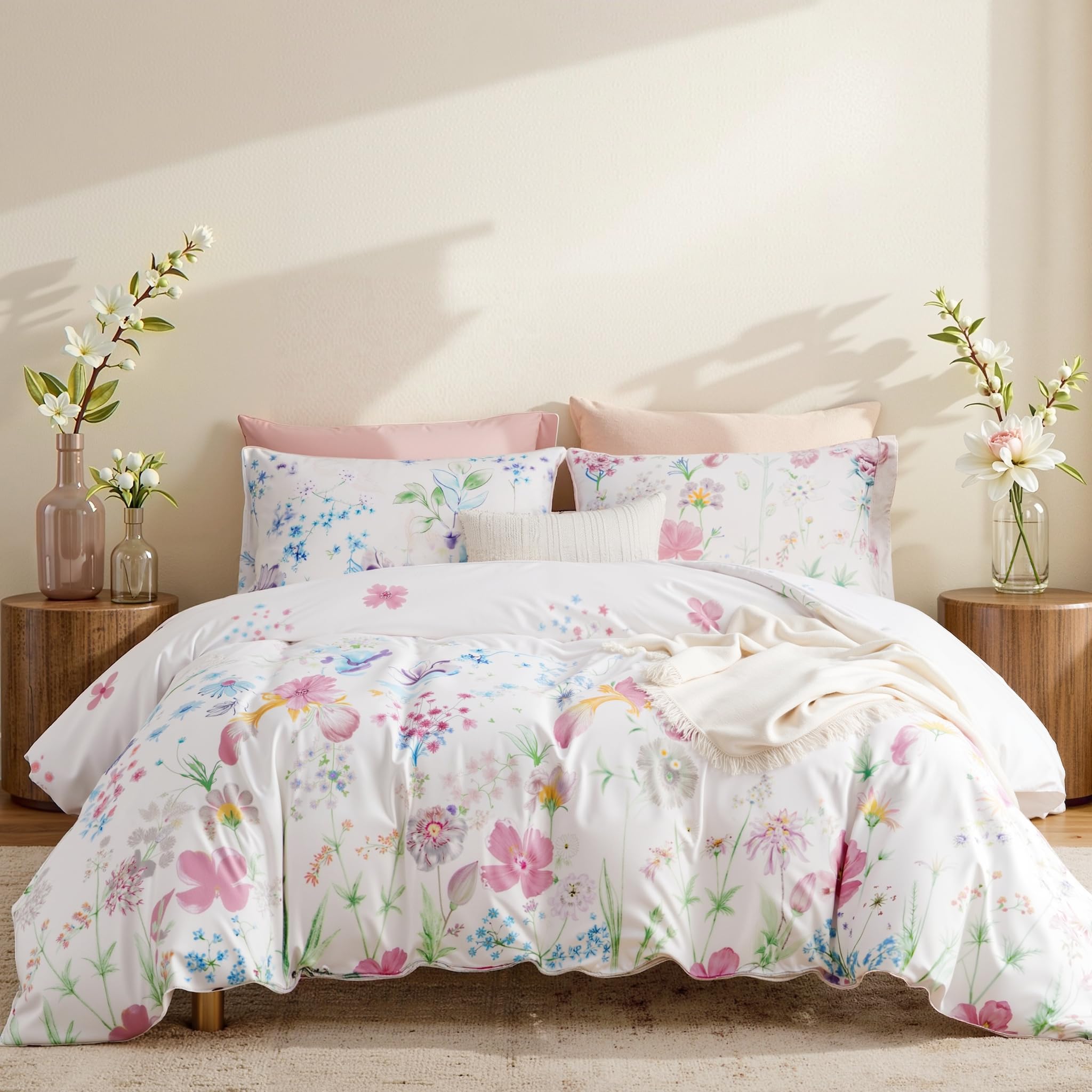 Schlafi - Biancheria da letto in stile boho, 135 x 200 cm, 100% cotone, motivo orientale con mandala, copripiumino in raso in stile hippie, colore beige