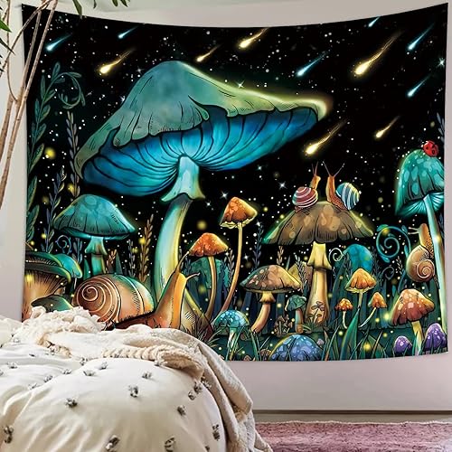 Miniatura 2 de ARTCREATOR Tapiz anime de hongos, lluvia de meteoros, caracol, lindo tapiz para dormitorio, tapiz estético para colgar en la pared para dormitorio
