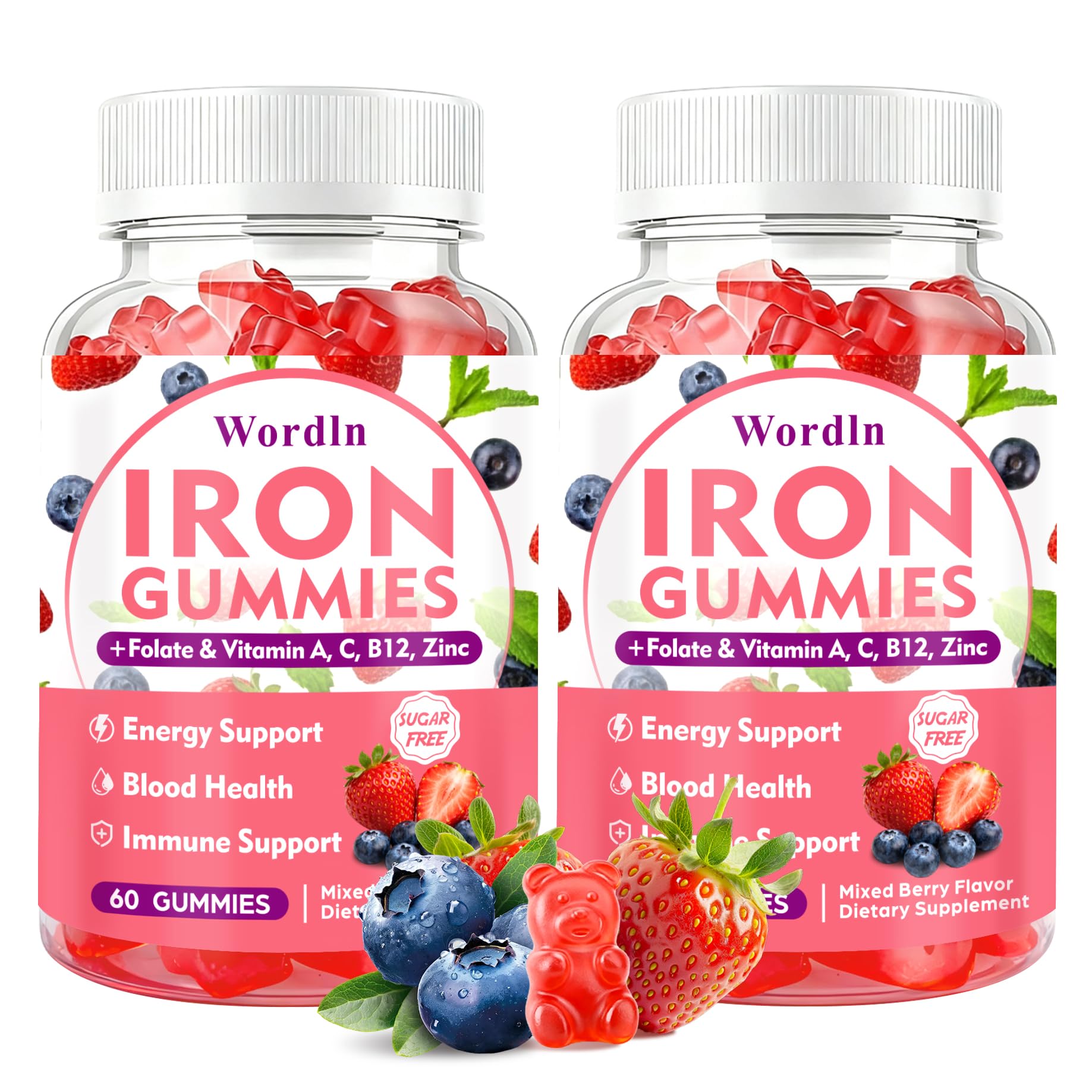 Iron Gummies for Women, Men & Kids for Energy Support & Immune Health 120 Count (Pack of 1)