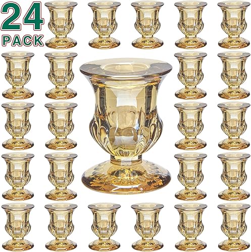 BEIUTAO Portavelas, 24 portavelas a granel, portavelas dorados para centro de mesa, juego de velas de vidrio más grueso para bodas, fiestas,