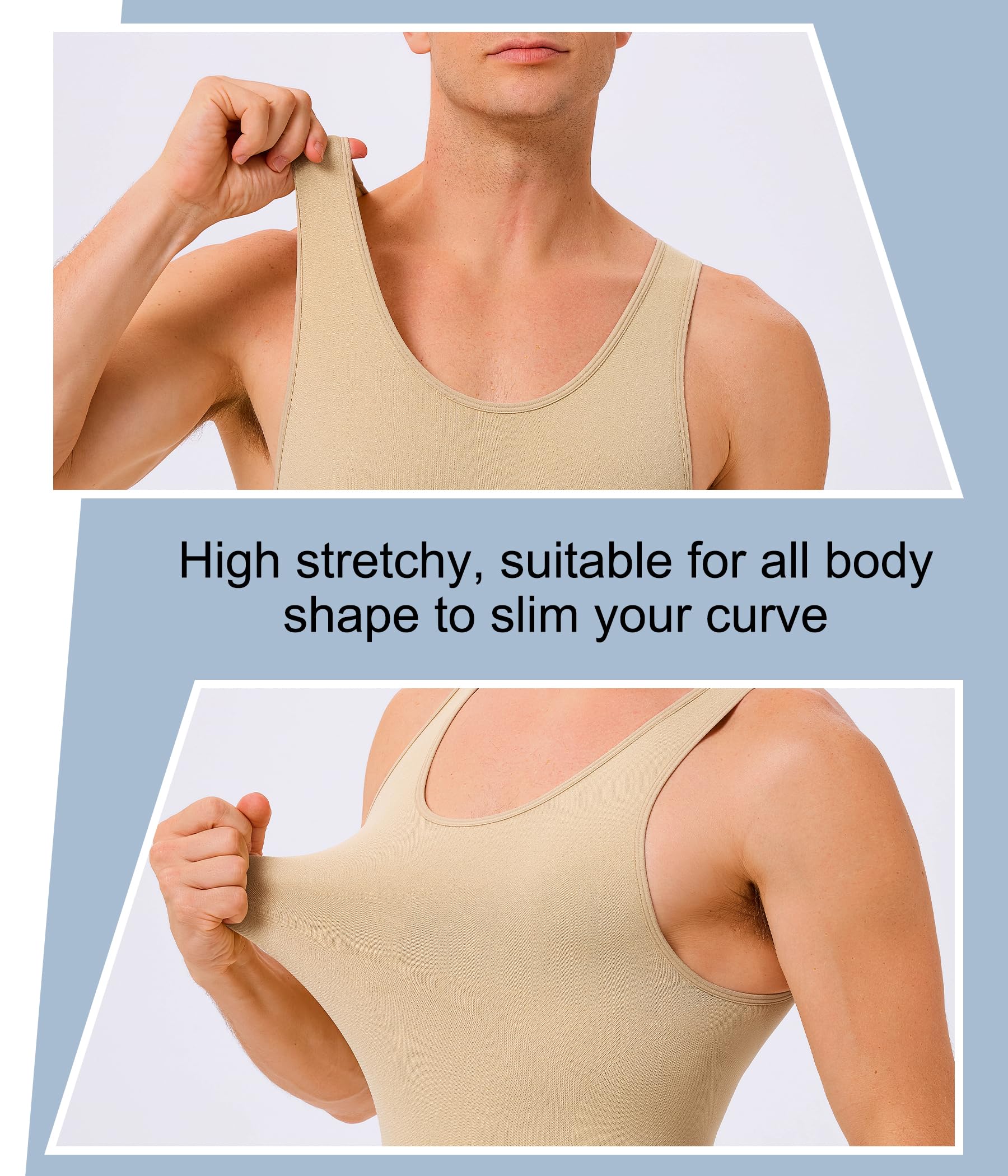 Herren-Kompressionsshirt, Bauchkontrolle, schlankmachend, Ganzkörperformer, nahtlos, Shapewear, Workout, Taillentrainer, Tanktop