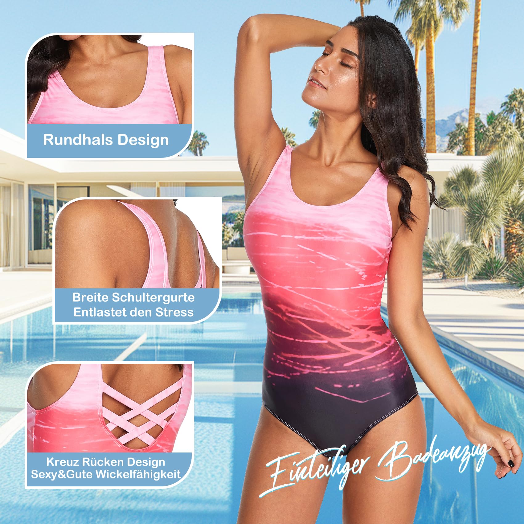 Durio Costume da bagno da donna, sportivo, snellente, costume da bagno da donna, sexy, con spalline larghe
