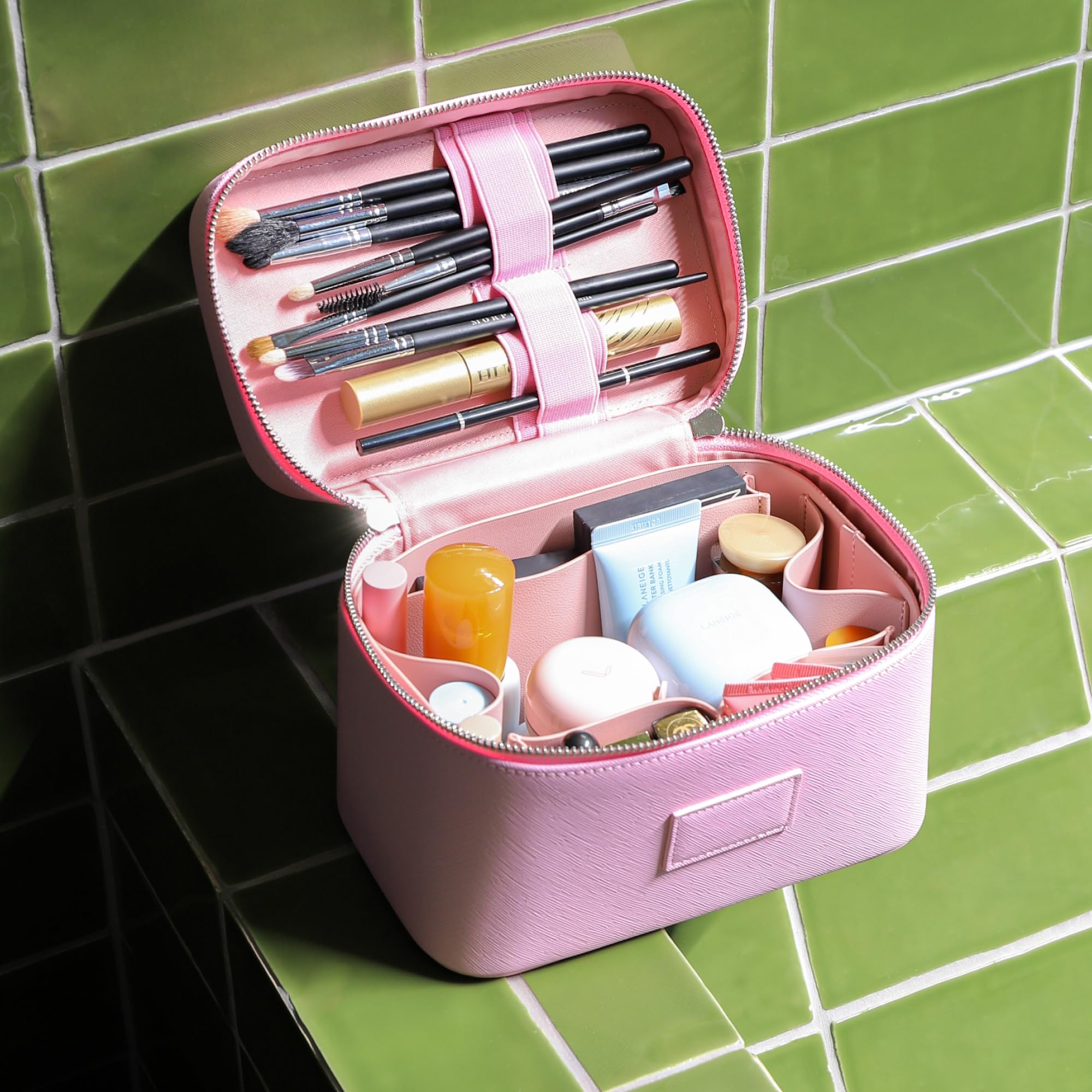 ETOILE - Mini neceser elegante organizador de maquillaje de viaje con separadores extraíbles, Lavanda, Mini estuche de viaje para cosméticos