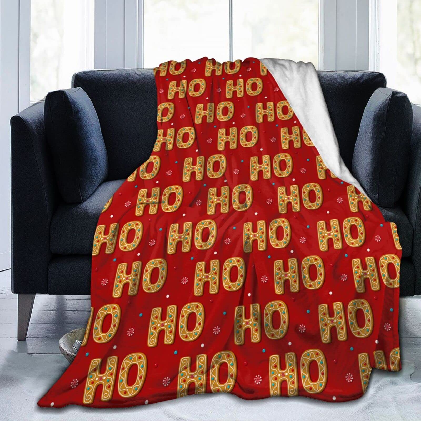 Lsjuee Ho Ho Ho Christmas Throw Blanket Warm Cozy Blankets Lightweight Soft Cozy Flannel Merry Christmas Blanket for Sofa Couch Bed Office Holiday Xmas Gift 80"X60"