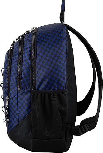 Miniatura 4 de FUEL Mochila unisex grande con múltiples bolsillos y parte inferior resistente al agua, Tablero de damas azul., Escuela