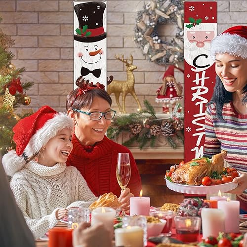 Miniatura 6 de Tatuo Cartel de Navidad para puerta, decoración de Navidad, Papá Noel, muñeco de nieve, porche, pancartas colgantes de Navidad para el hogar,