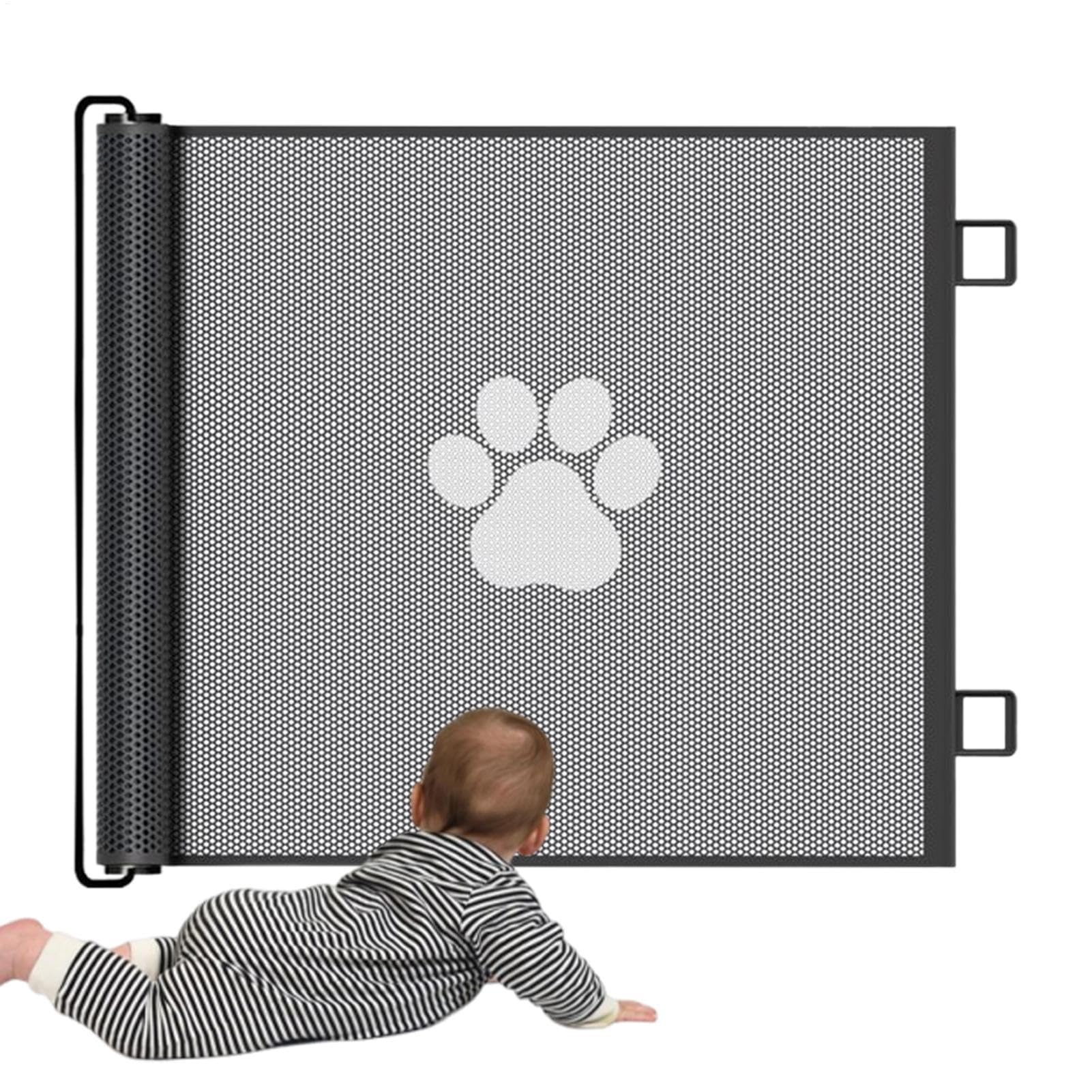 Puerta Para Perros Interior Reja Retráctil De Malla Para Mascotas | Protección Infantil Para Pasillo Sótano Piscina Baño Balcón Cocina Chimenea Jardín Exterior Sala De Juegos