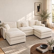 108" Modular Sectional Sofa, U-Shaped Cloud Couch with Ottoman, Beige