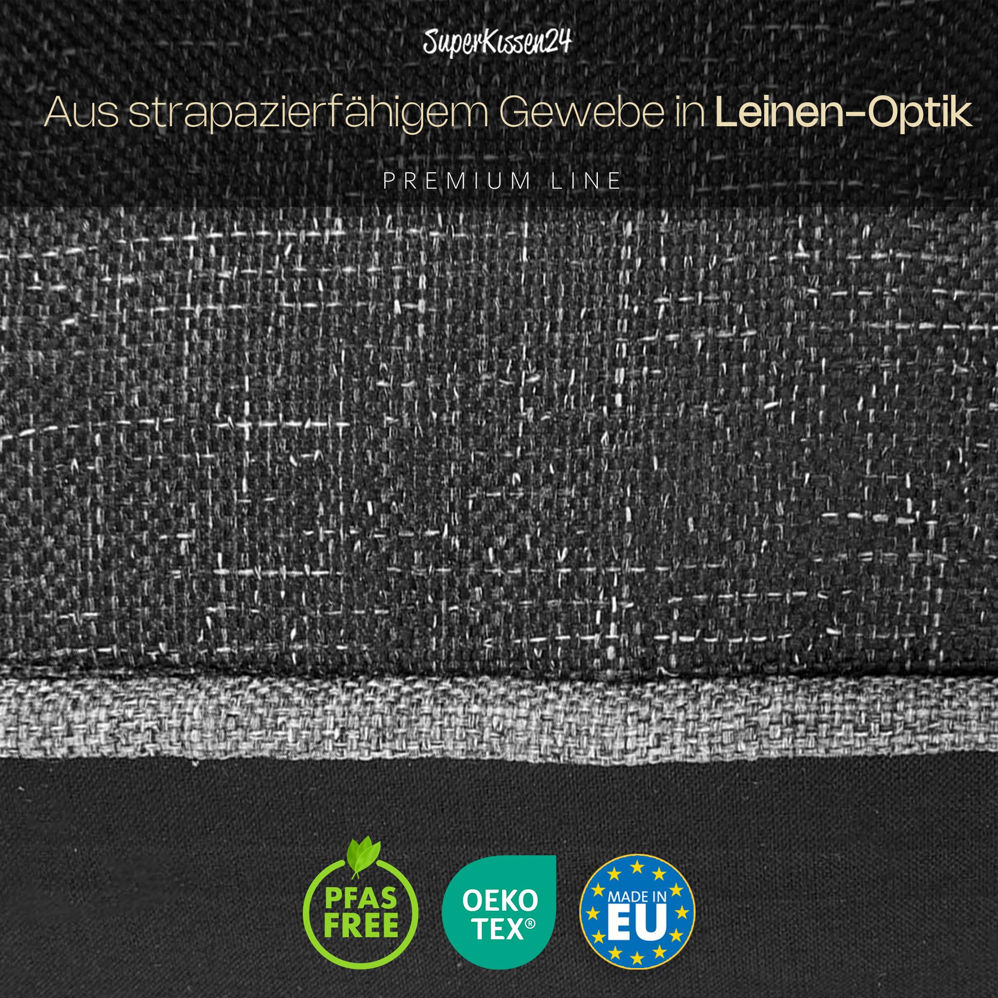 Outdoor Leinen-Optik Sitzkissen Stuhlkissen - 8er Set - 45 x 45 cm - Made in EU, Wasserdichtes & UV-beständig Gartenkissen - Stuhlauflage Stuhlpolster für Balkonstühle – Dunkel Grau
