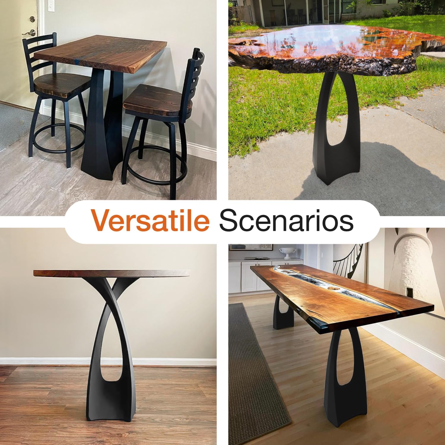 Flowyline 36" H 615 Tulipe Handcrafted Black Metal Table Legs and Bases for Counter Tables Steel Desk Legs | Rust-Resistant, Adjustable Furniture Legs for Bench Mid-Century Modern Indoor/Outdoor