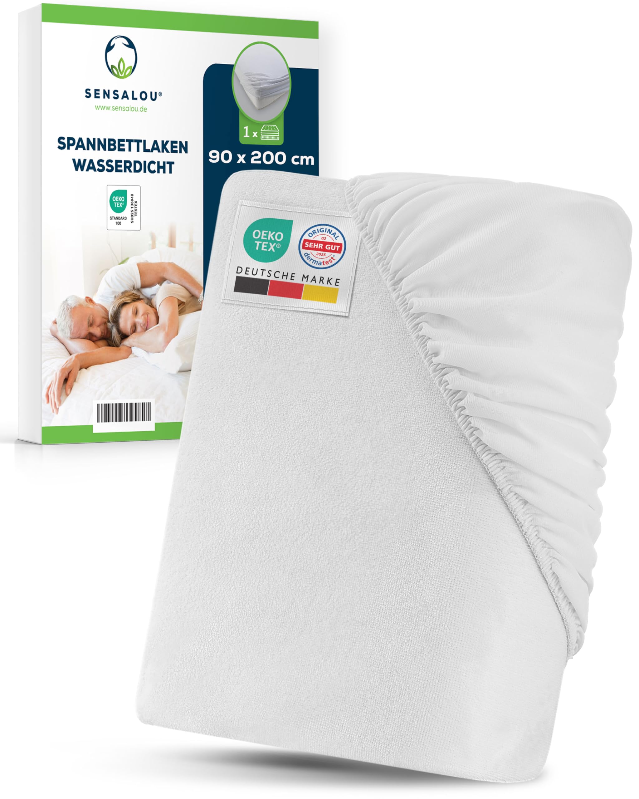Sensalou Spannbettlaken Wasserdicht 90x200 cm – Matratzenschutz Laken für Einzelbett & Pflegebett – Atmungsaktive Betttuch Inkontinenz Nässeschutzauflage – Geräuschlos, Kochfest & Waschbar bei 95 °C