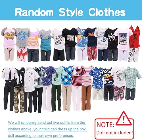 Miniatura 3 de 25 piezas de ropa de muñeca y accesorios para muñeca Ken incluyendo 5 piezas hechas a mano juego de ropa casual al azar zapatos gafas auriculares