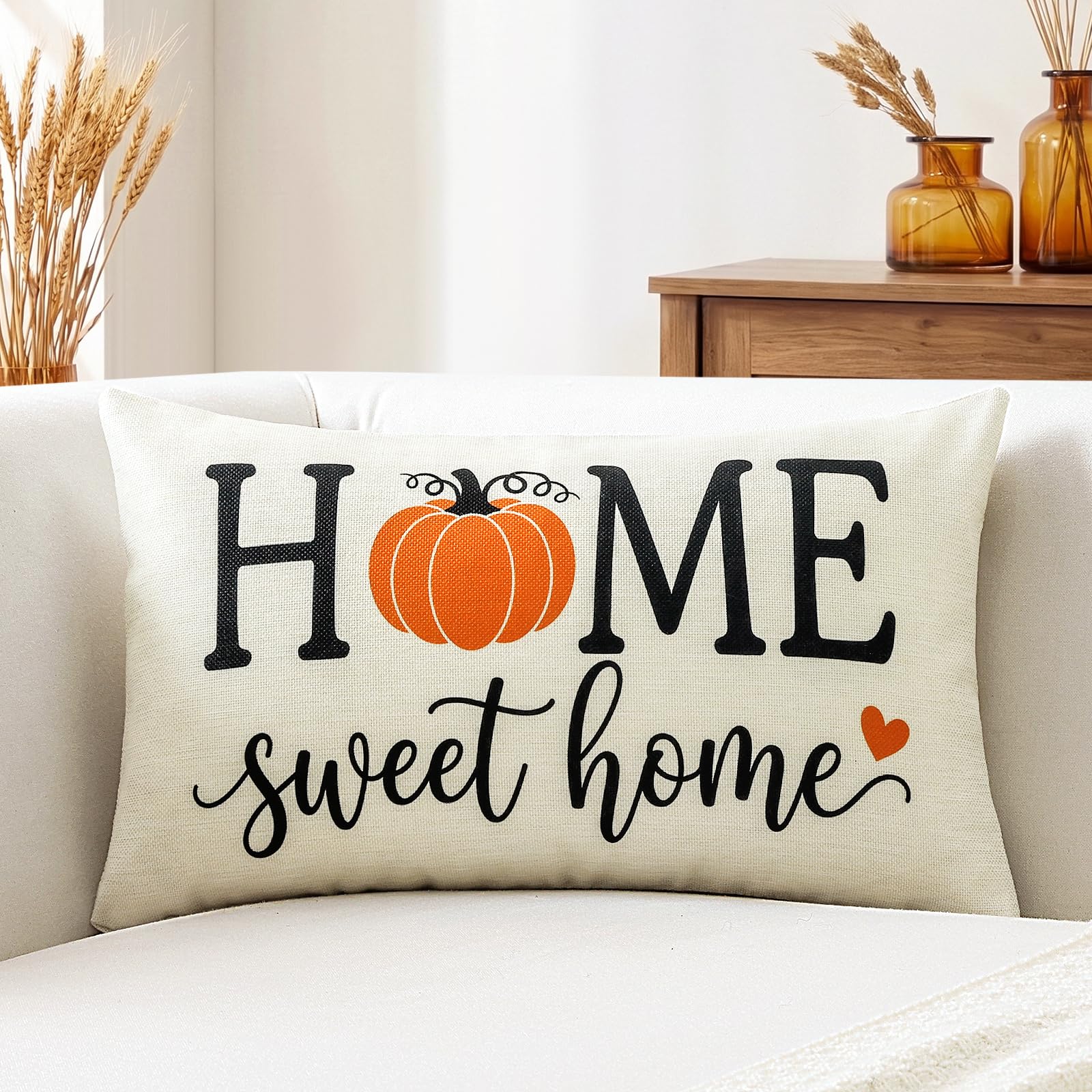 Artscope Fall Lumbar Cushion Cover 30x50cm, Set of 1 Pumpkin Home Sweet Home Black Pillowcase Autumn Thanksgiving Pillow Cover for Sofa Living Room Holiday Party Fall Decor