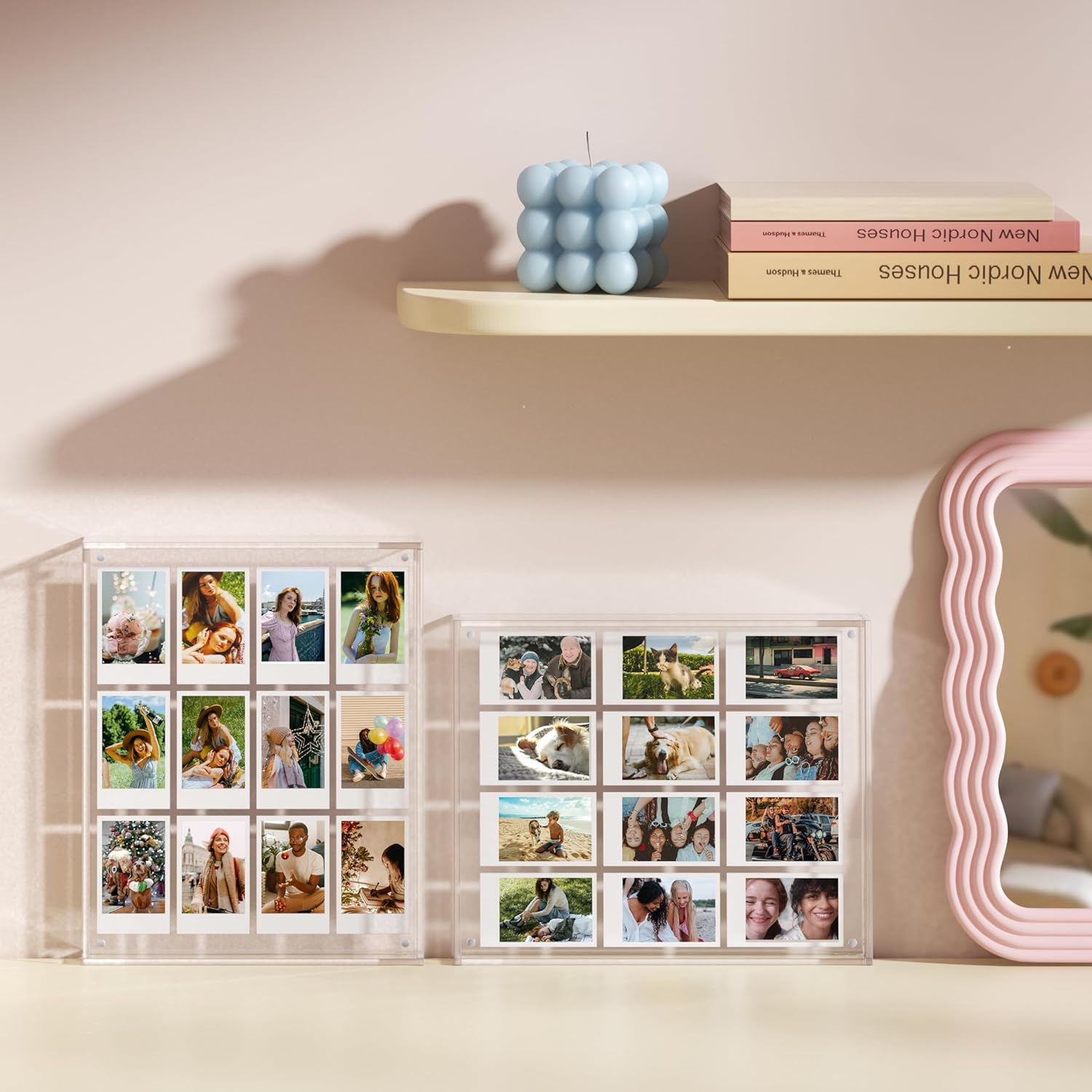 WINKINE Instax Frame Compatible with Fujifilm Mini 12/41/99 Films, 2x3 Mini Picture Wall Frame 9.9" x 12.5", Polaroid Collage Photo Frame, Acrylic Tabletop Floating Pressed Flower Art Display