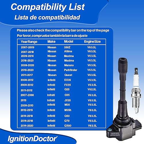 Miniatura 3 de Iridium Bujías y paquetes de bobinas de 6 combinados, compatibles con Infiniti EX35, FX35, Q50, QX60 y Nissan Altima, Maxima, Murano V6 2.5L 3.5L