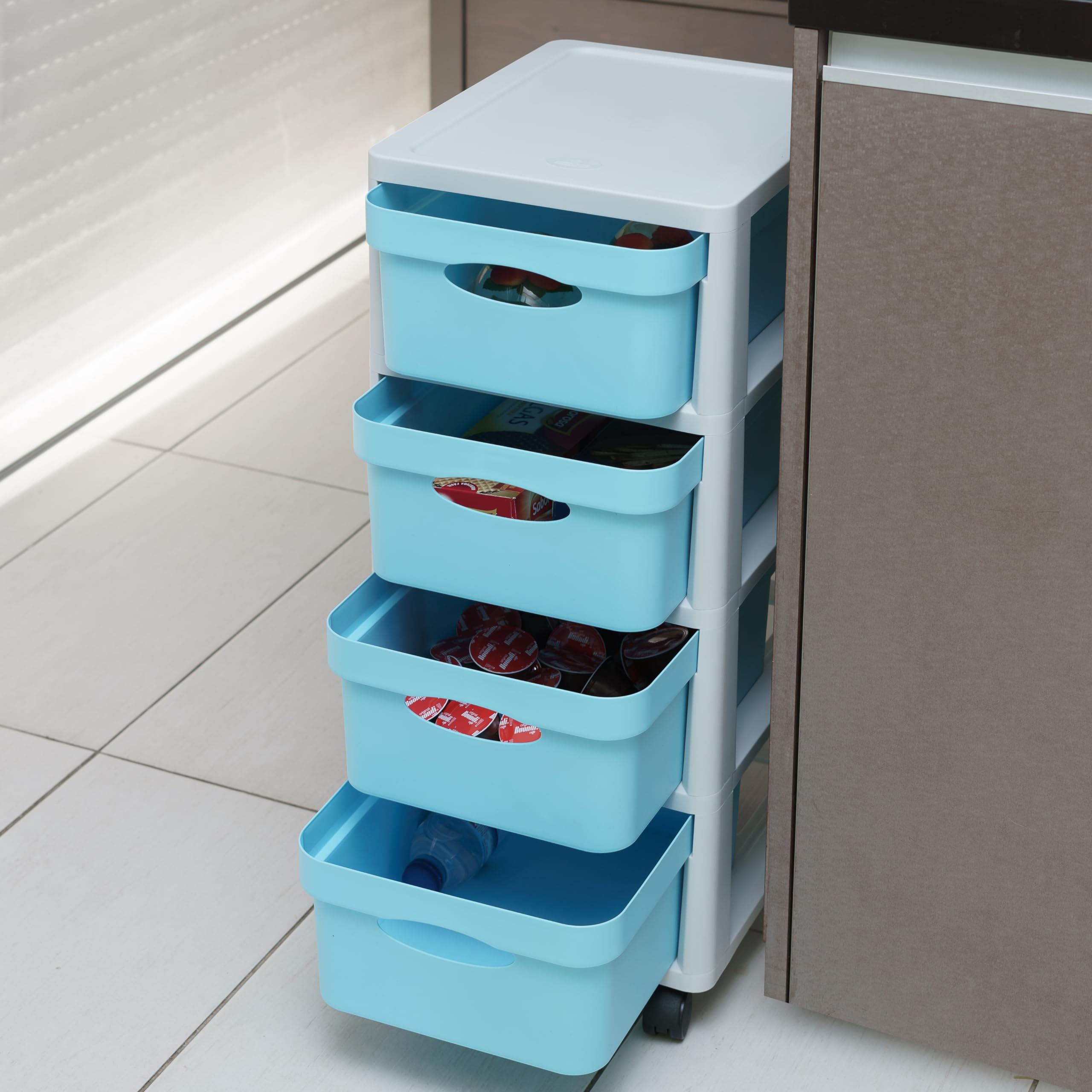 Meuble rangement enfant tour en plastique meuble ecole bac à roulettes boite tiroir empilable jouet bureau chariot a tiroirs colorés - Fabriqué en Europe