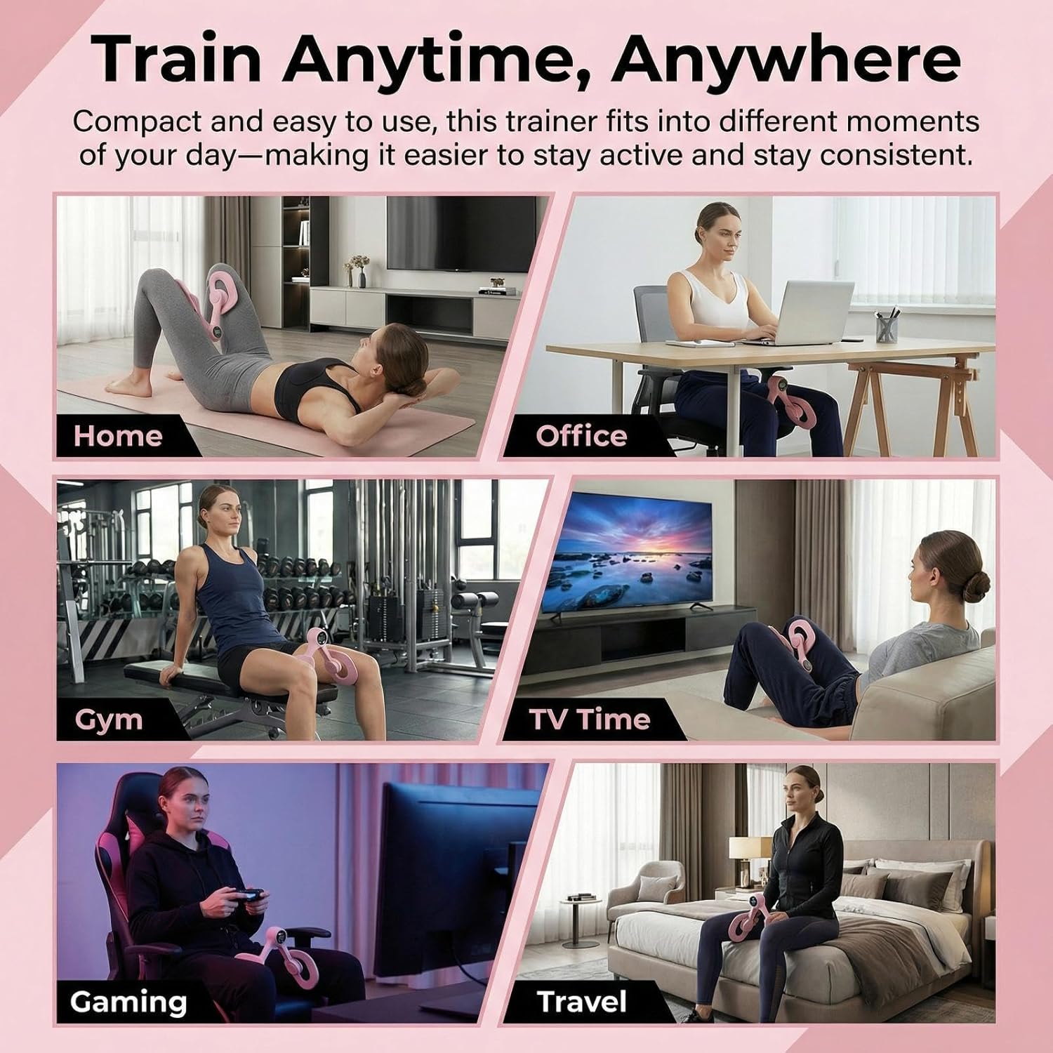 Thigh Trainer Pelvic Floor Muscle Trainer with 3 Smart Modes, 360° Adjustable Design Kegel Inner Thigh Exerciser with 25LB Resistance Band for Home Gym, Workout Equipment for Hip, Leg and Arm