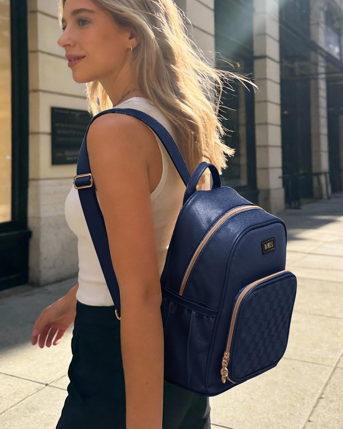 Premium Bible Backpack Set for Women - Stylish Checkered PU Leather Bible Bag with 72 Bible Tabs, 4 Highlighters & 2 Pens - Ideal for Church, Study & Travel