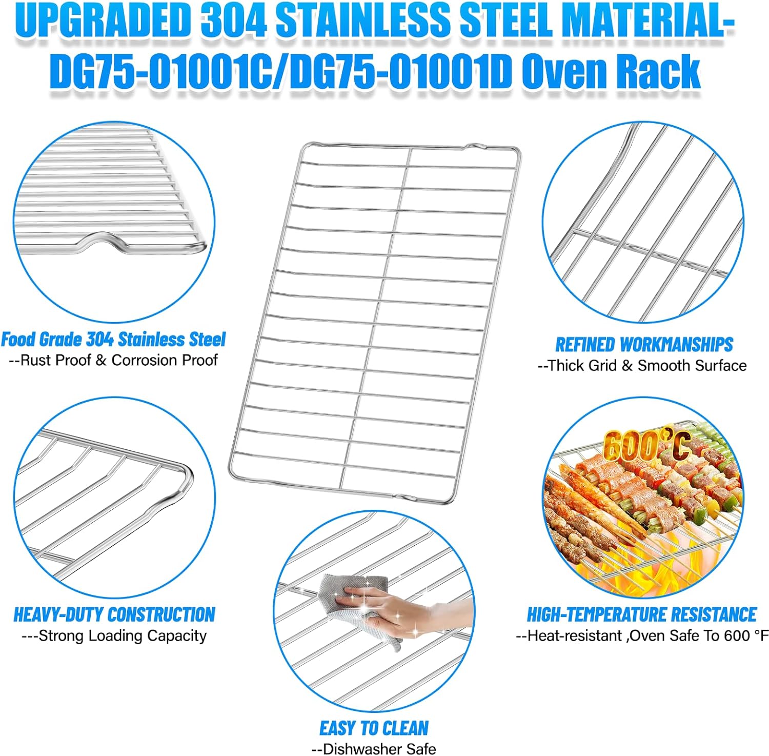 Upgrade 304 Stainless Steel DG75-01001C Oven Rack Replacement for Samsung Oven Accessories DG75-01001D DG75-01001B DG75-01001A Range Oven Wire Rack NE63A6511SS,NX60A6511SS,NE59T4311SS Oven Range Rack