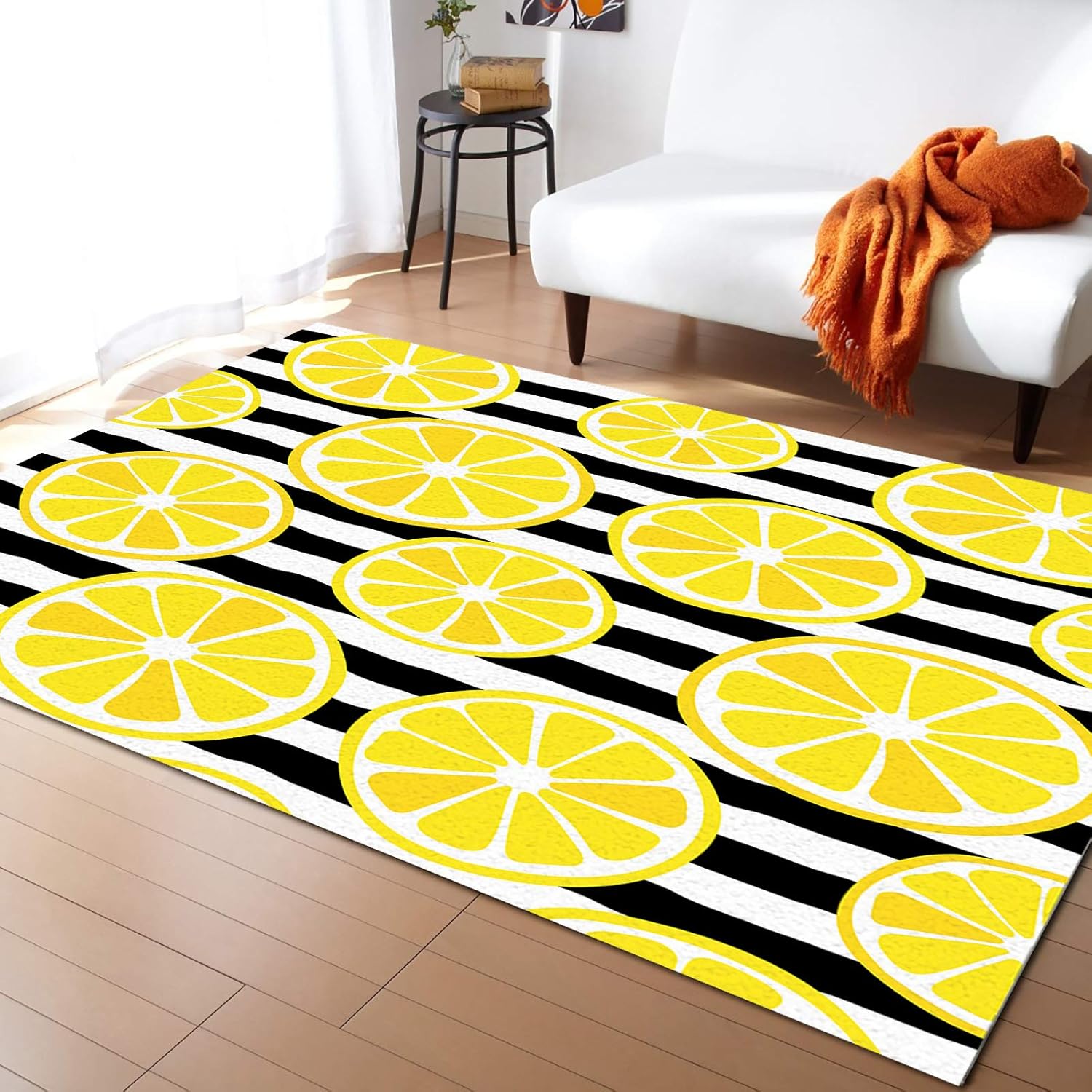 2'x 3' Black Geometry Stripe Summer Lemon Area Rug, Outdoor