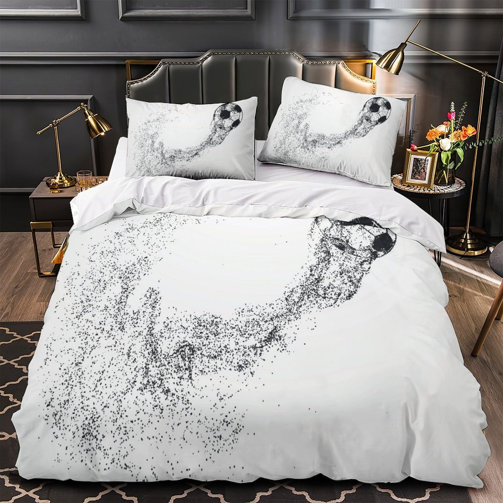 Housse de couette football microfibre 260x220 parure de lit 3D respirante légère Super King