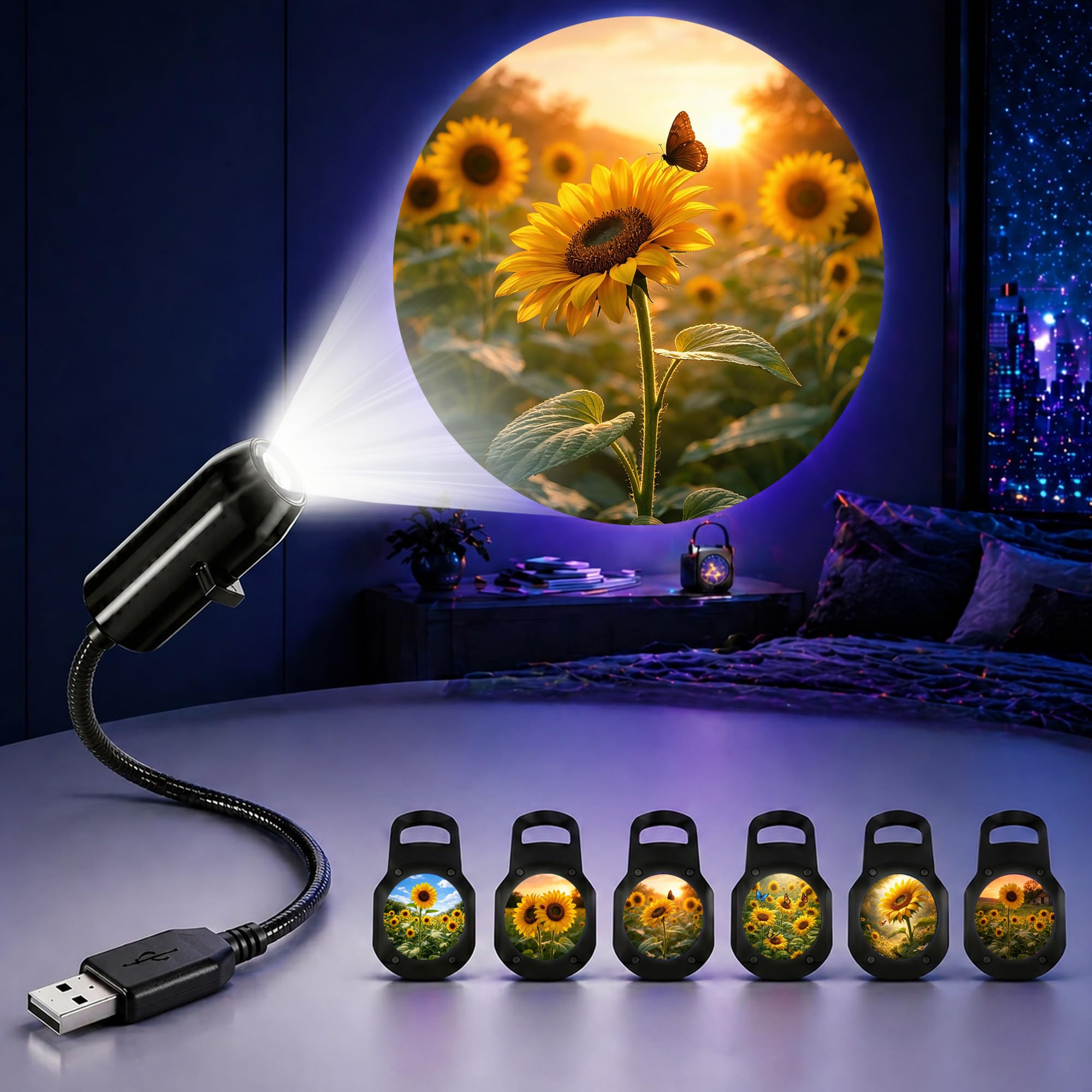 TnLnYn Sunflower Projector Night Light 2-in-1 USB Mini LED Projection — image 1