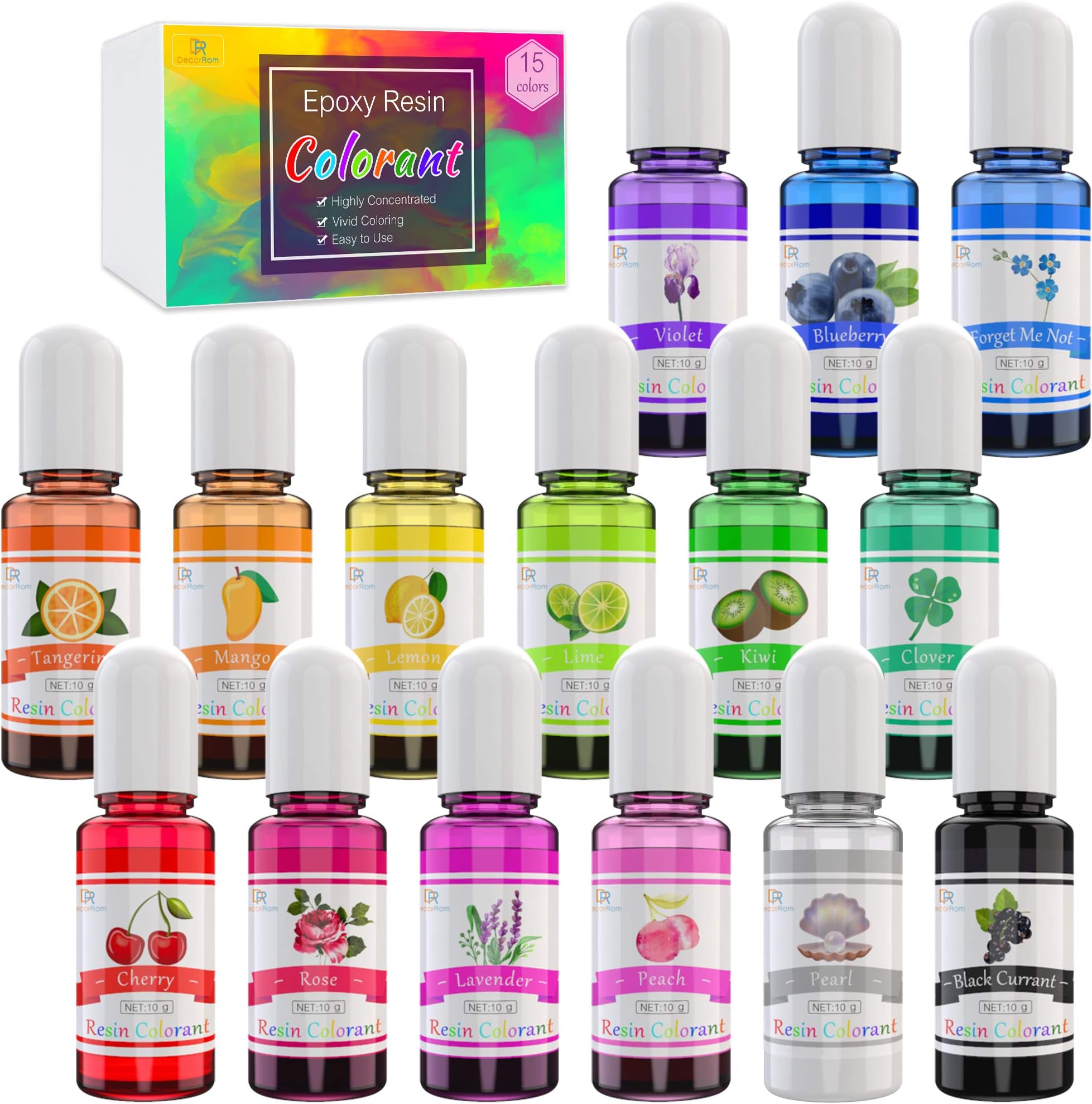 Epoxy Resin Pigment - 15 Color Liquid Epoxy Resin Dye - Highly Concentrated Epoxy Resin Colorant for Resin Color Art, DIY Jewelry Making Supplies - AB Resin Coloring for Paint, Crafts - 10ml Each