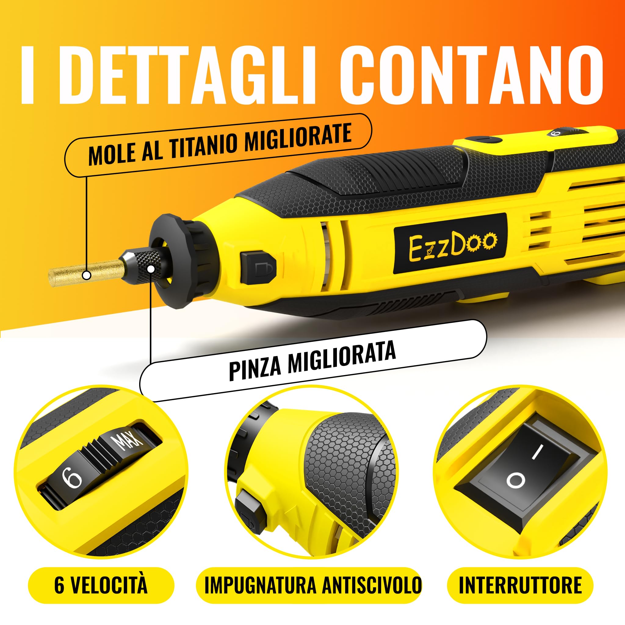 EzzDoo Kit affilacoltelli elettrico per motosega con punte diamantate placcate in titanio, strumento per affilare motosega ad alta velocità e 6 ruote ad alta durezza per tutte le catene di motosega