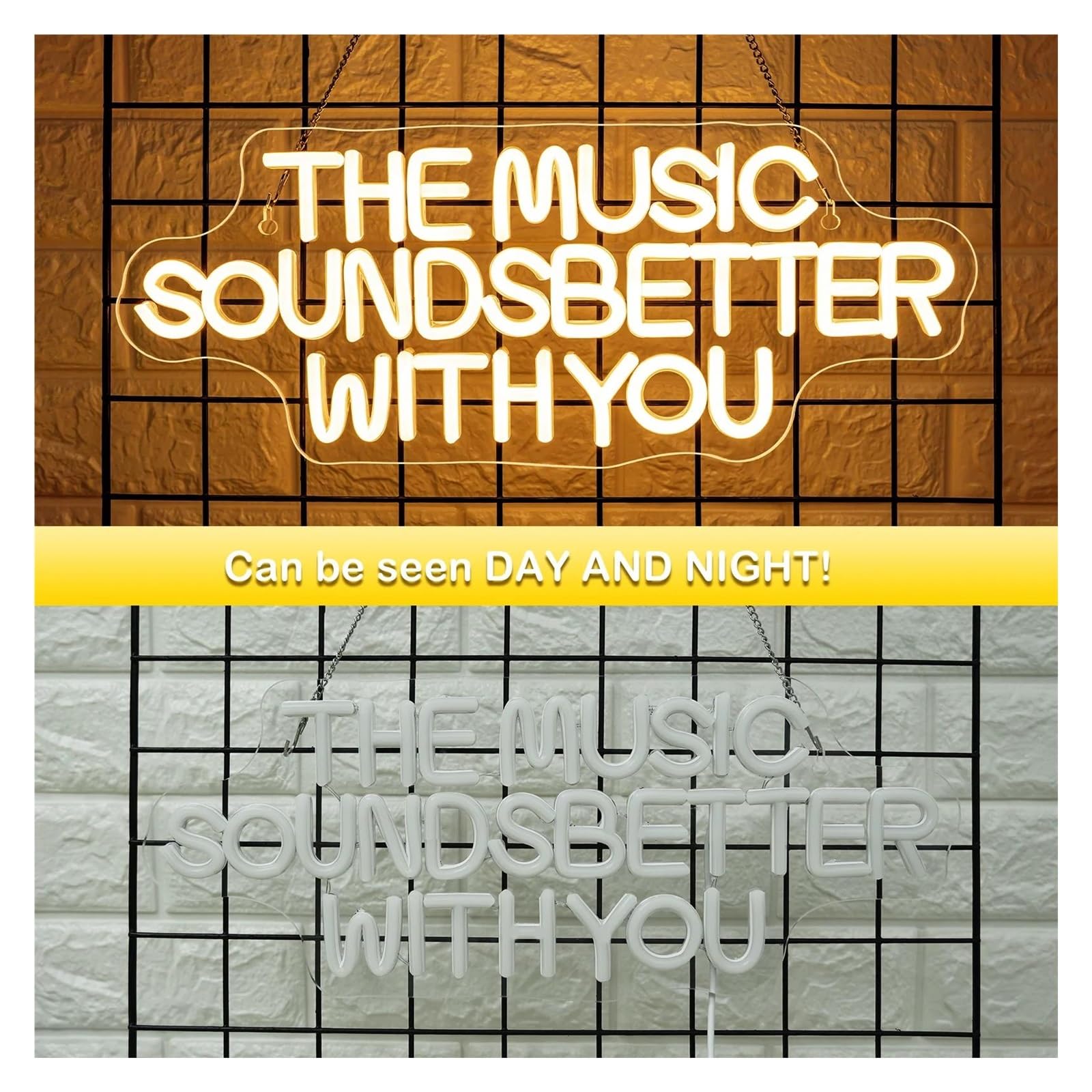 Insegna al Neon LED Insegna Al Neon A LED Dimmerabile The Music Sounds Better With You Per Camera Da Letto, Studio Musicale, Negozio Di Dischi, Decorazione 42cmx16.9cm