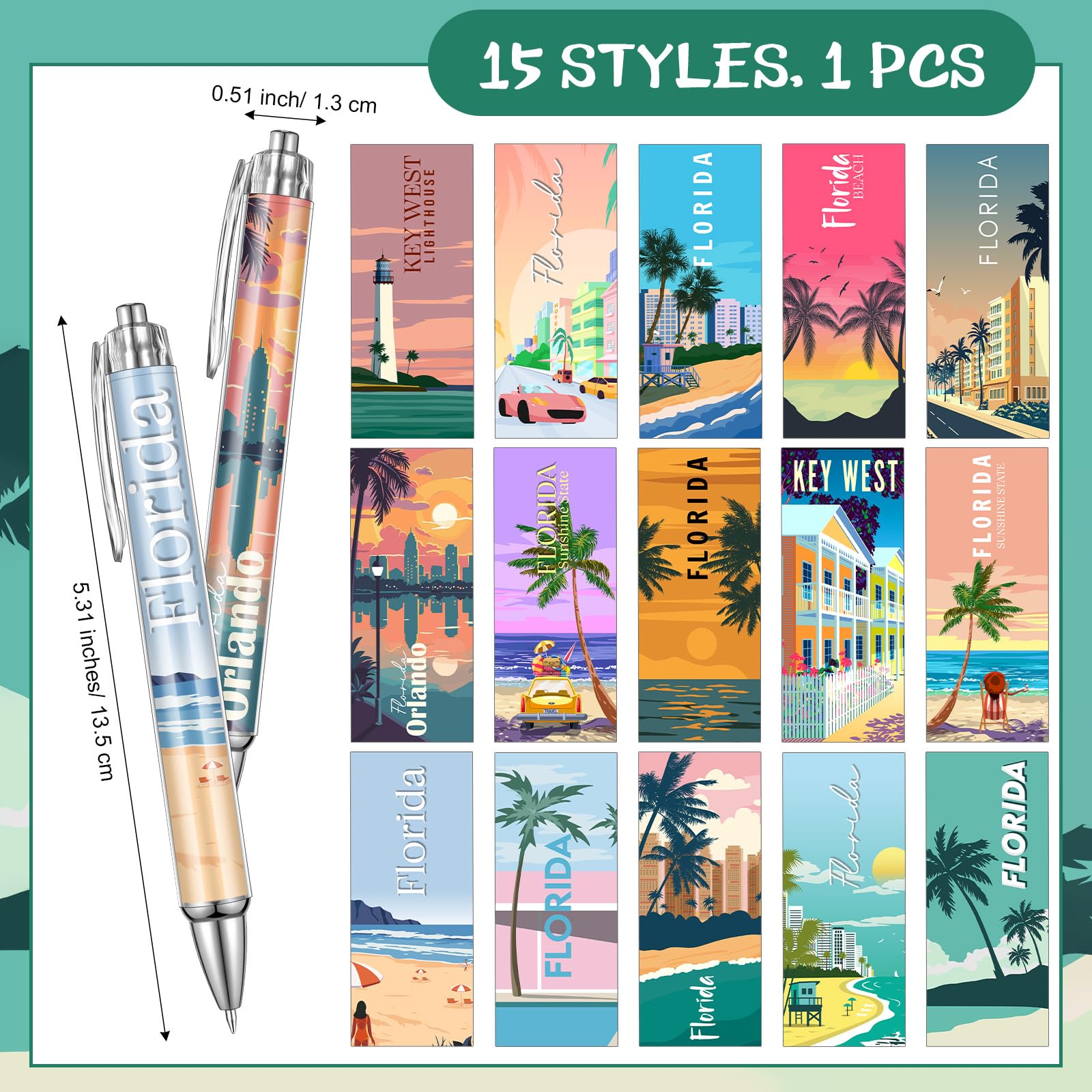 Sayglossy 15 Pcs Florida Travel Ballpoint Pens Florida Souvenirs Gifts American Travel Pen Bulk Retractable USA Souvenirs for Office Supplies Gifts