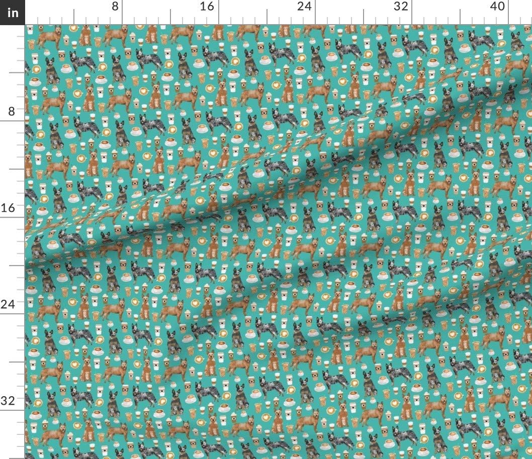 Spoonflower Fabric - Australian Cattle Dog Blue Red Coffees Turquoise Dogs Coffee Latte & Printed on Petal Signature Cotton Fabric by The Yard - Sewing Quilting Apparel Crafts Decor