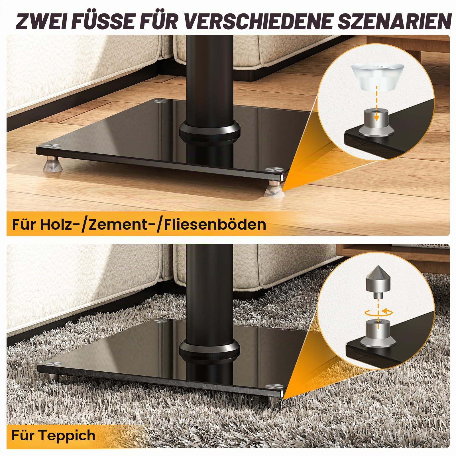 5Rcom Universal Lautsprecherständer, 2er Set, Bodenständer, höhenverstellbar 830-1100 mm, hält 5 kg, Kabelmanagement, einfache Montage, schwarz